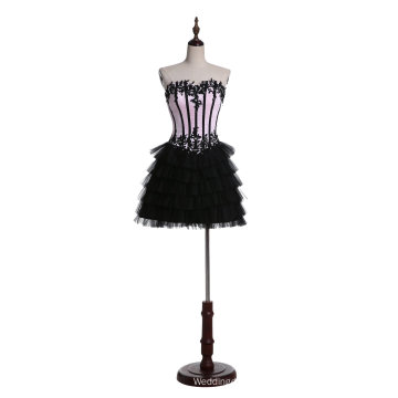 Short Pink Black Tiered Tulle Real Sample Prom Evening Dress